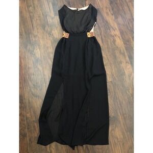 Black Aztec Pattern Elastic Waistband Maxi Dress